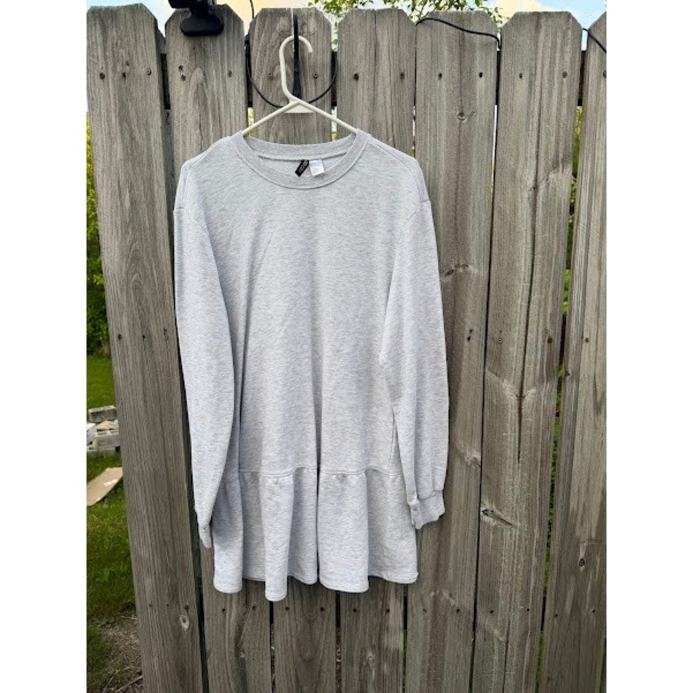 HM Divided Womens Grey Heather Long Sleeve Peplum Sweatshirt Mini Dress Size M